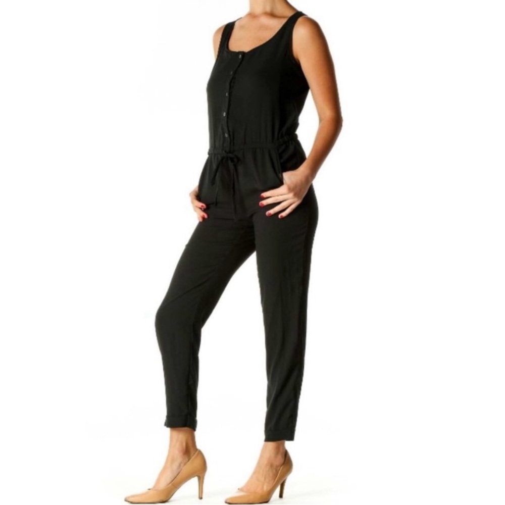Black Jumpsuit Sleeveless Romper EUC Silk Pants One Piece Onesie LOFT - Picture 10 of 11